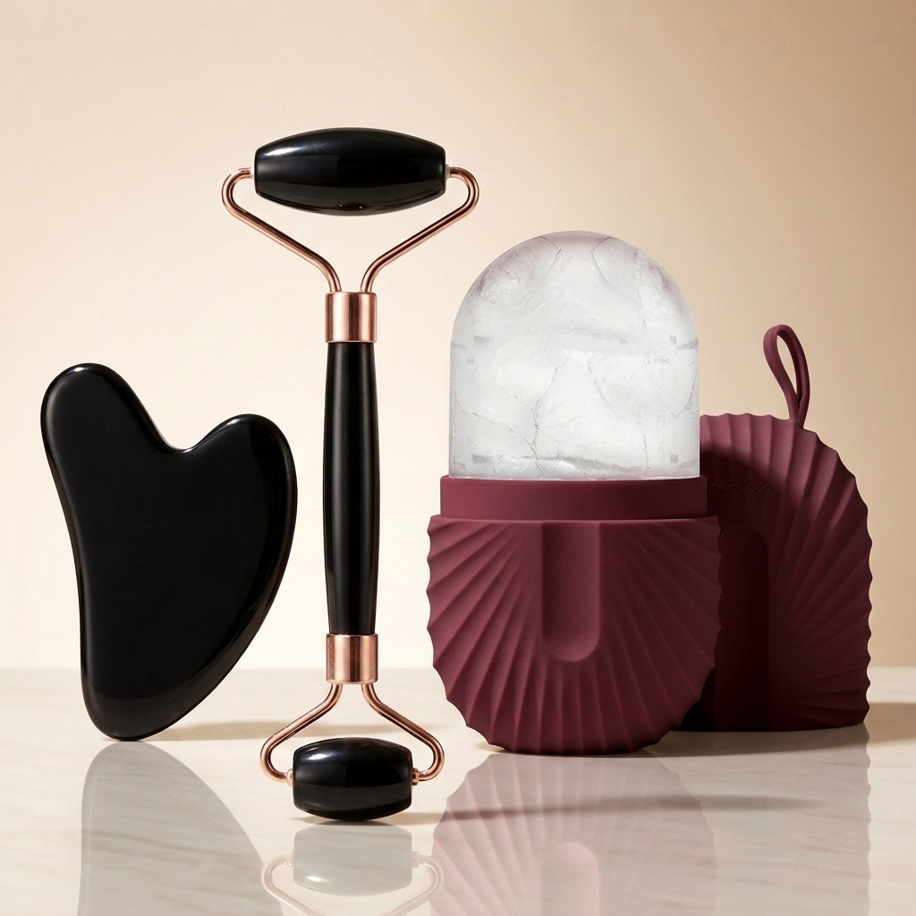 BeGlow Glow Ritual Set™ — Gua Sha, Face Roller & Ice Mould Trio