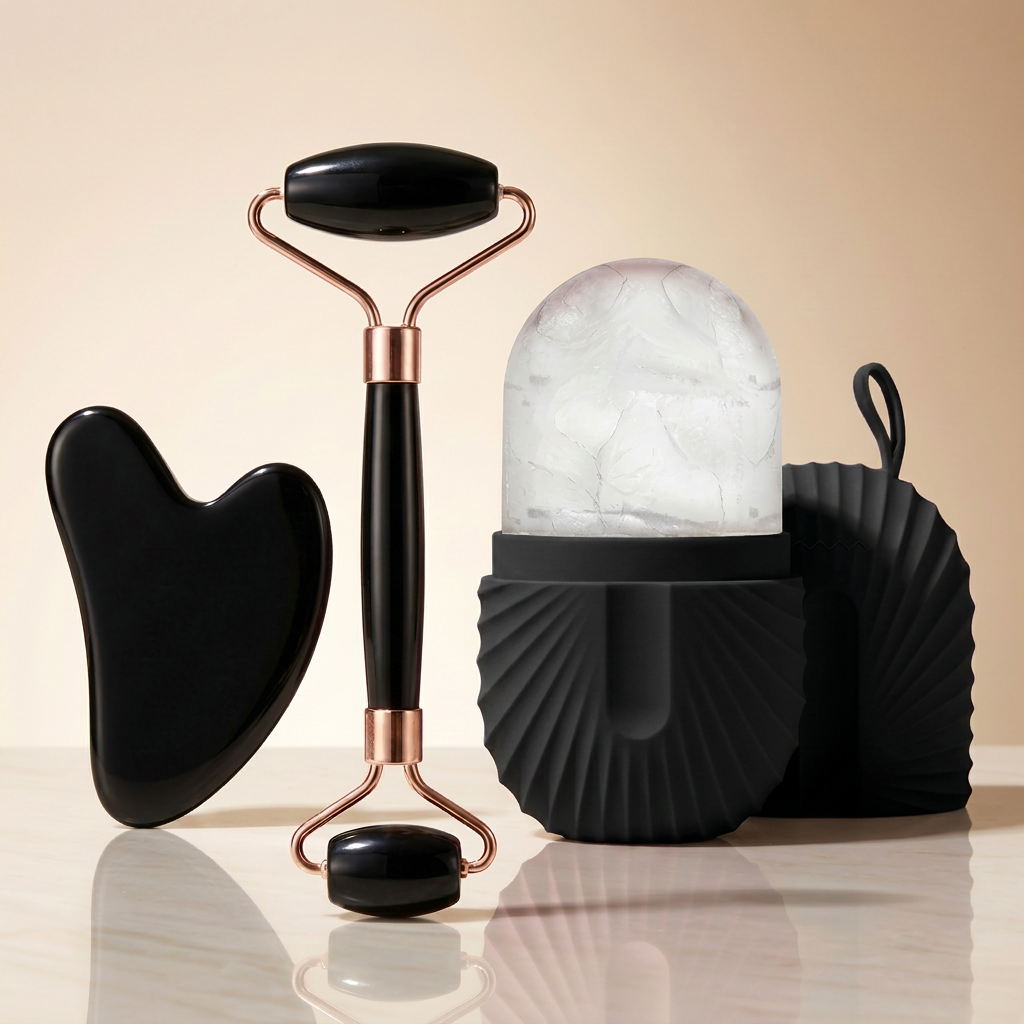 BeGlow Glow Ritual Set™ — Gua Sha, Face Roller & Ice Mould Trio