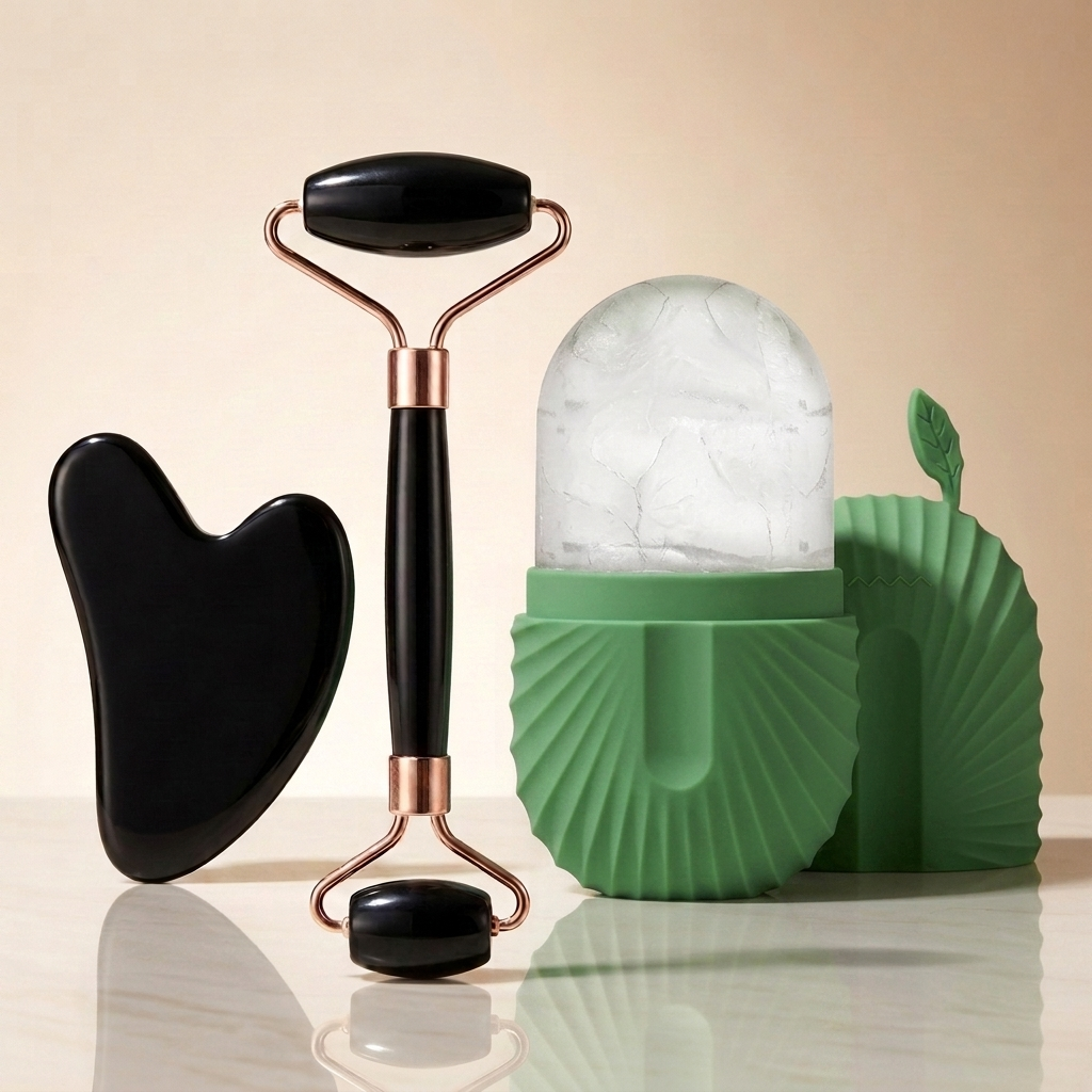 BeGlow Glow Ritual Set™ — Gua Sha, Face Roller & Ice Mould Trio