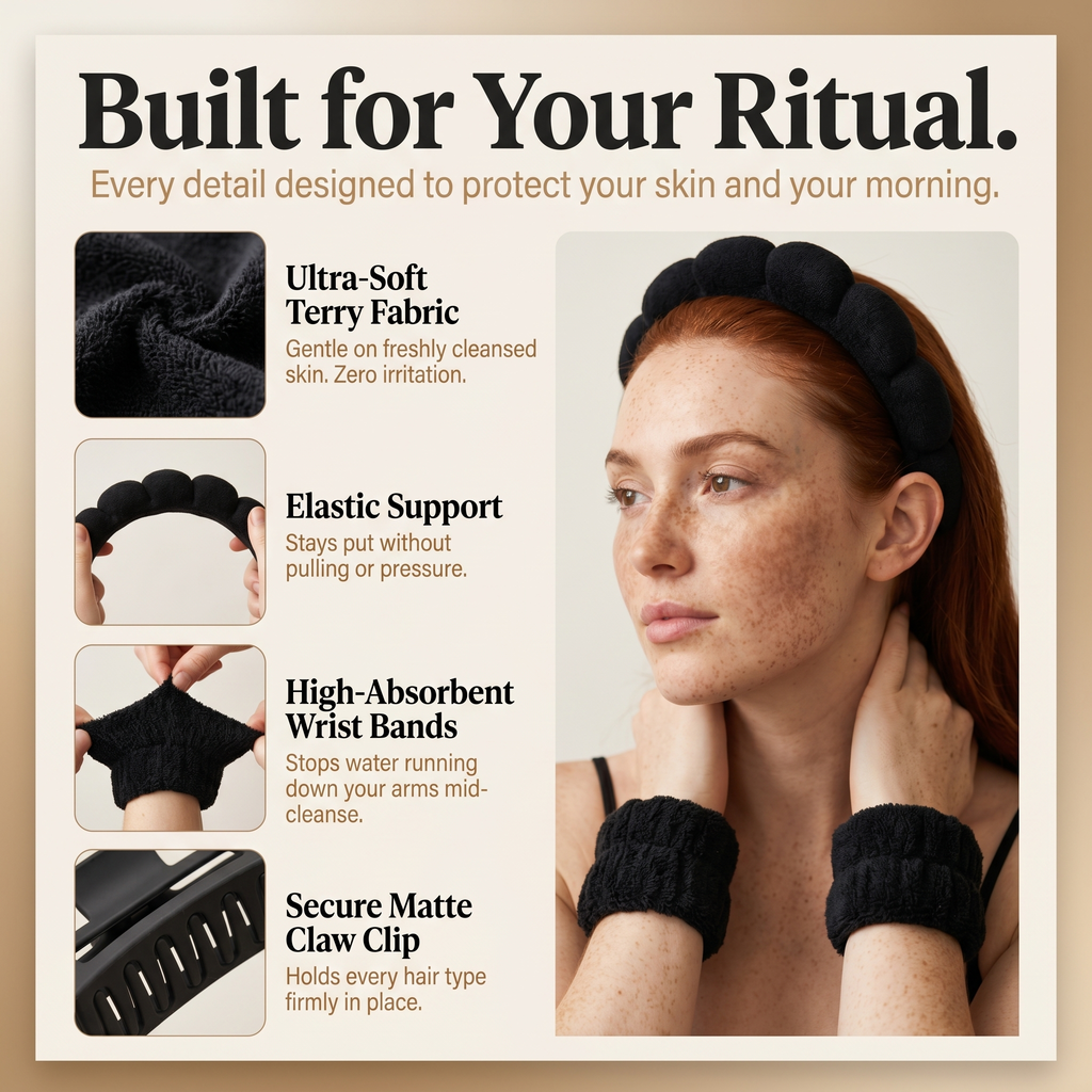 BeGlow Prep Set™ — Spa Headband, Wristbands & Bow