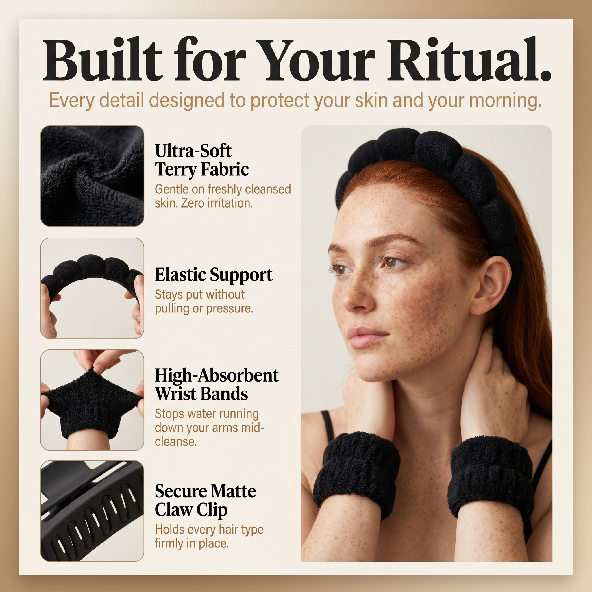 BeGlow Prep Set™ — Spa Headband, Wristbands & Bow