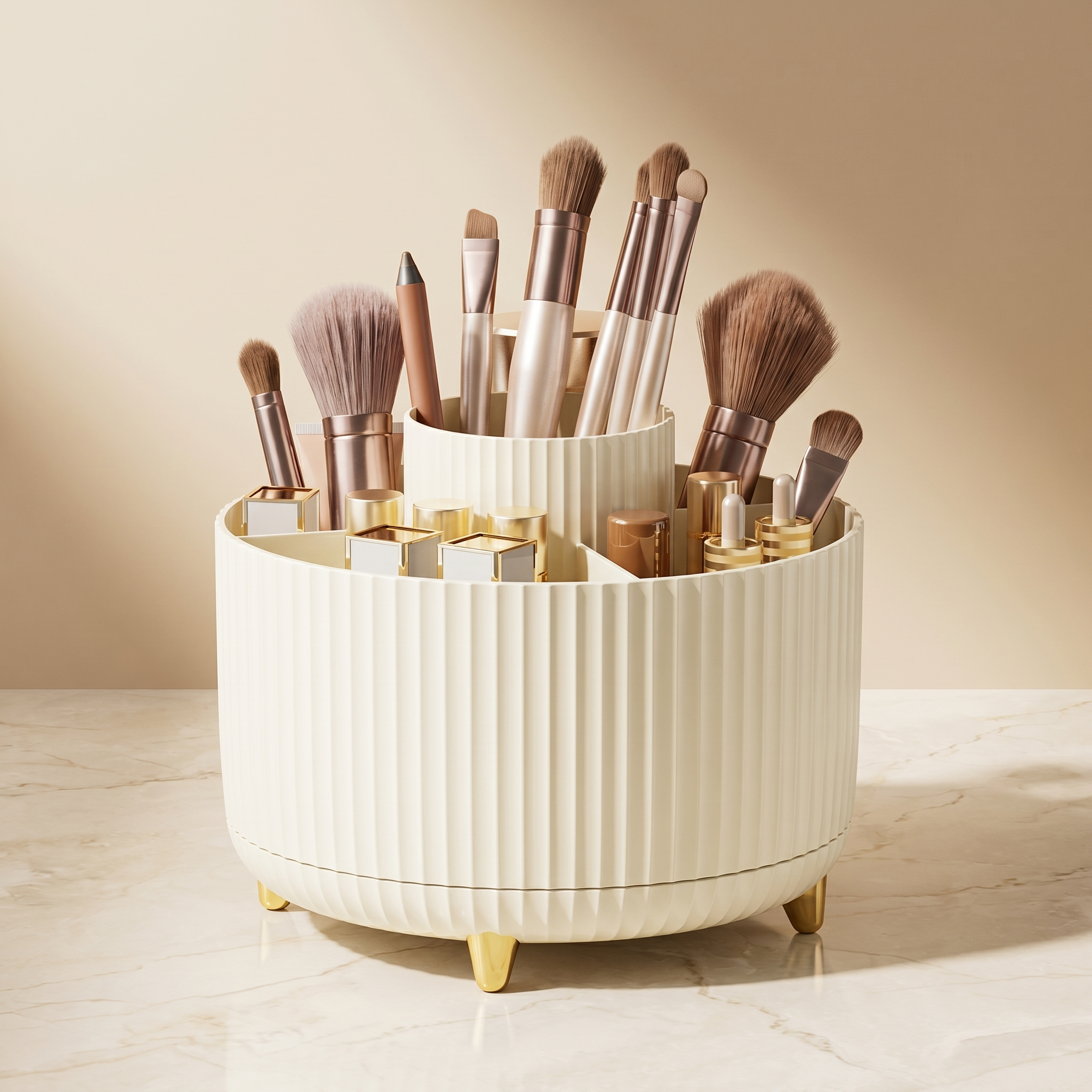 BeGlow Glow Carousel™ — 360° Rotating Makeup & Brush Organiser