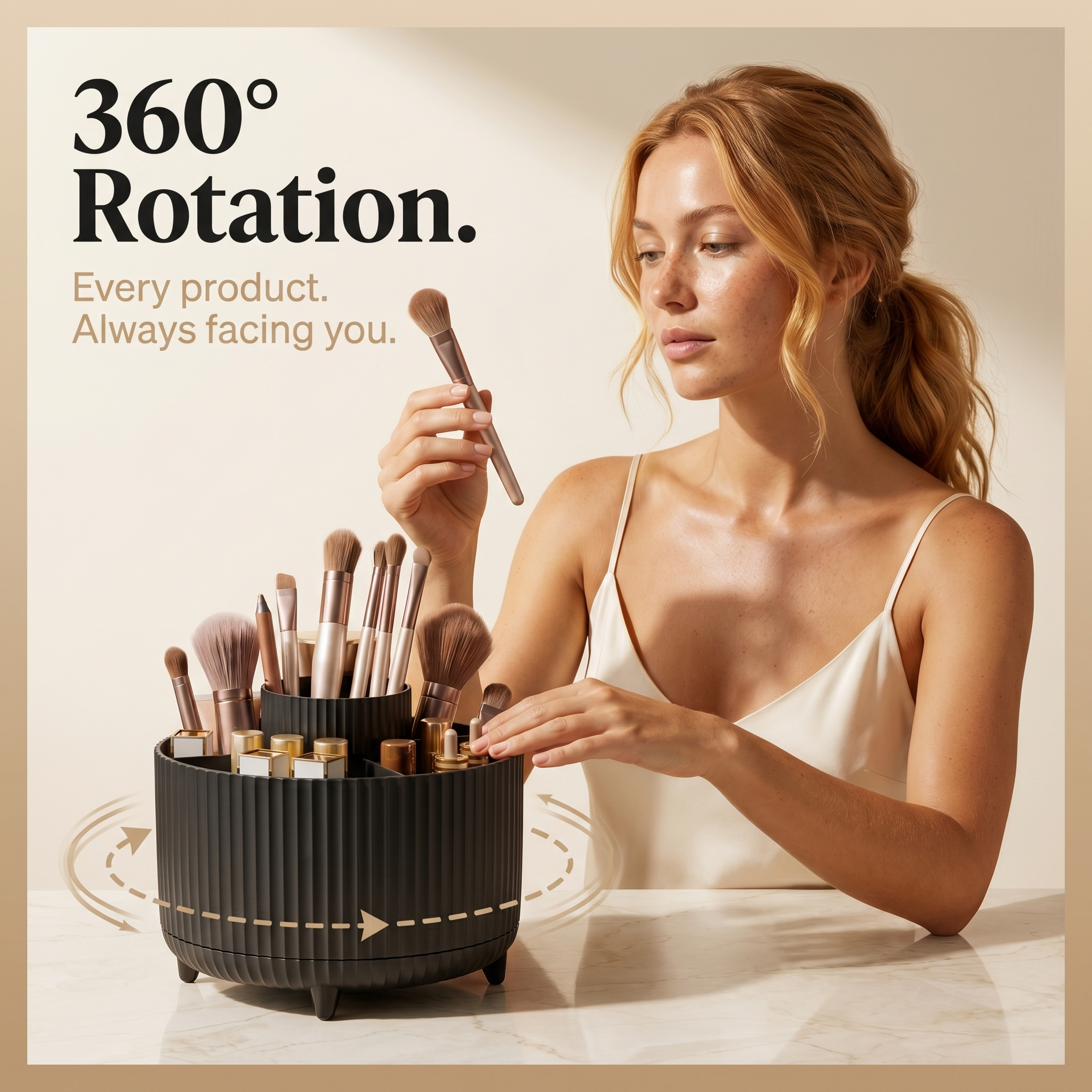 BeGlow Glow Carousel™ — 360° Rotating Makeup & Brush Organiser